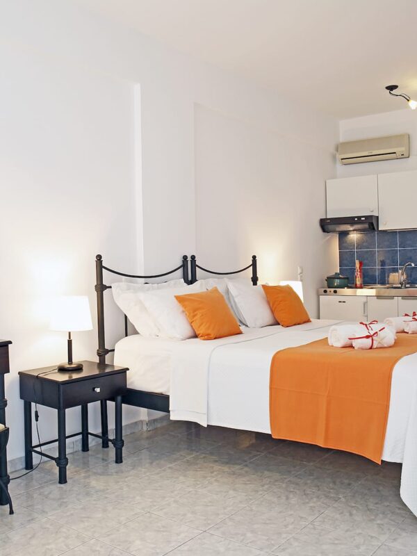 This 22 sqm double mountain view room in Agistri can host up to 2 guests. It has a double bed, wifi, a 39’’ TV, a balcony with mountain views, an A/C and more.